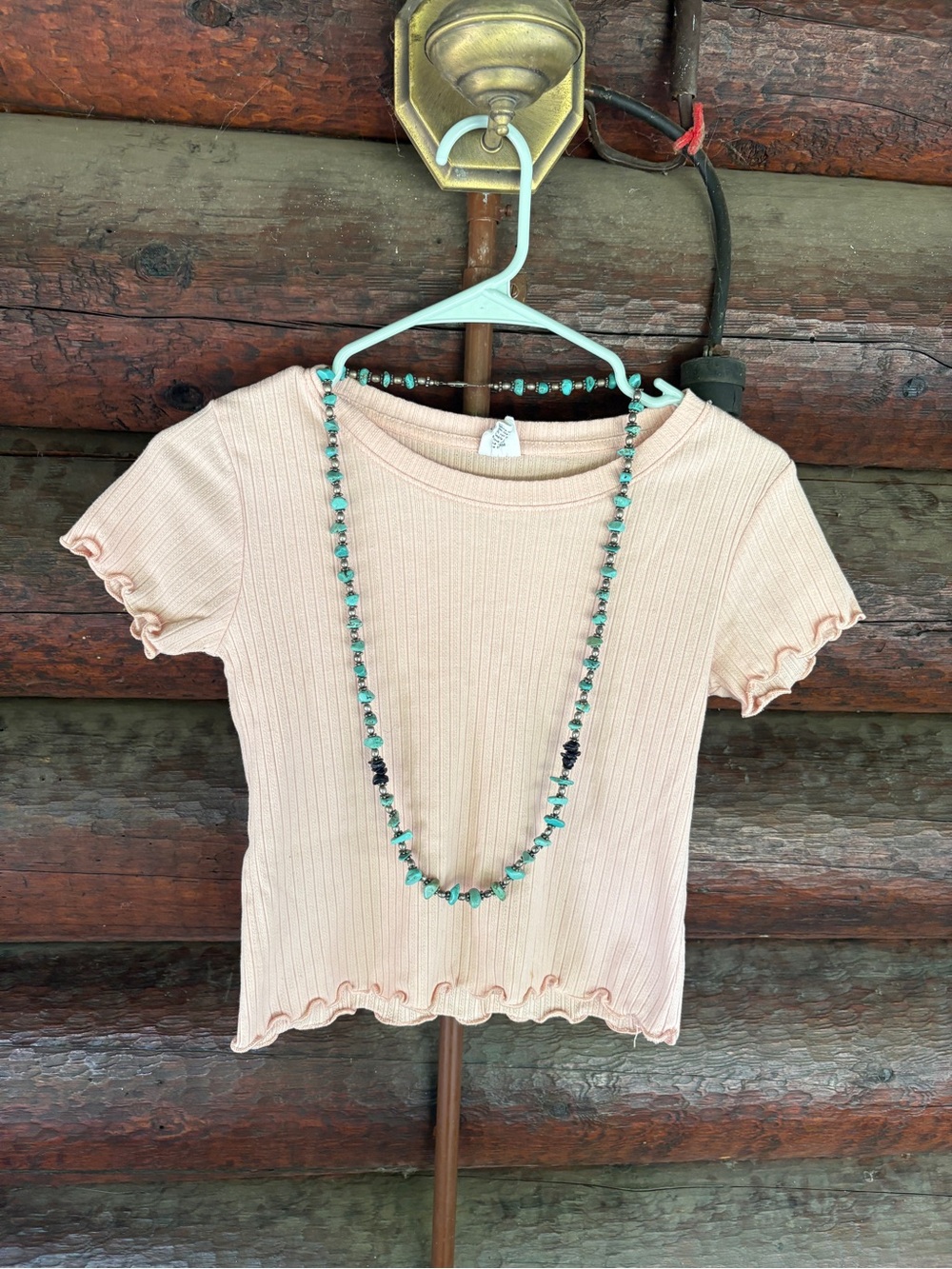 Full Tilt essential Peach pink Ribbed Lettuce-Hem Crop Top baby tee surf